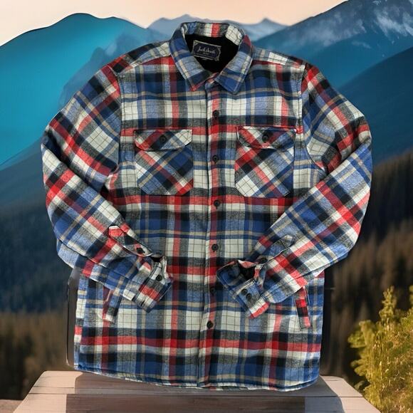 Jack South Jacket Mens Large Flannel Shirt Plaid Fleece Lining Shacket New York - Picture 2 of 13